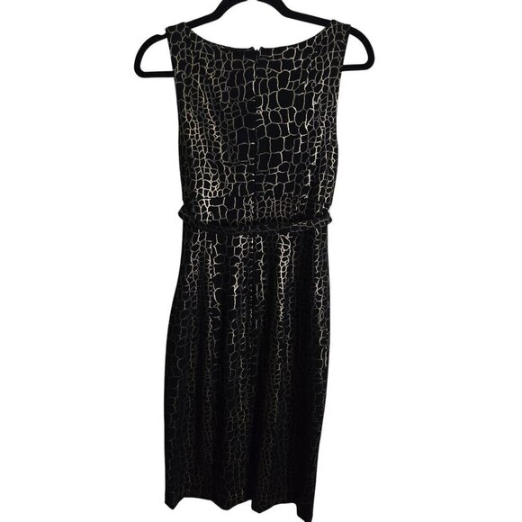 Cache Vintage Y2K Black Gold Metallic Crackle Giraffe Print Sheath Dress Size 8 - Picture 2 of 6